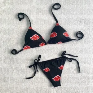Czarne mini bikini emo punk z graficznym nadrukiem Czarny