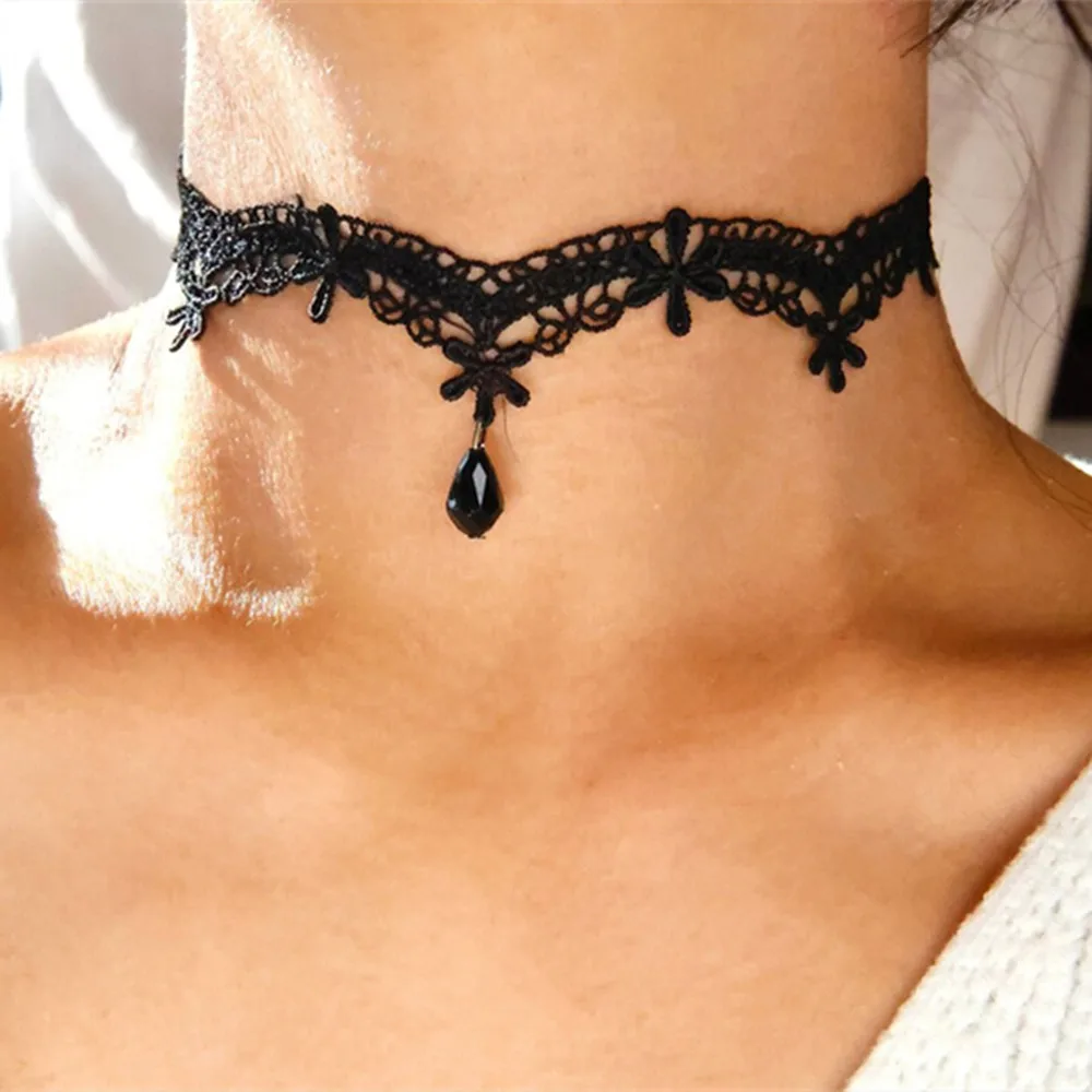 Czarny choker koronkowy z sercem i sztuczną perłą naszyjnik imprezowy Czerwony brązowy