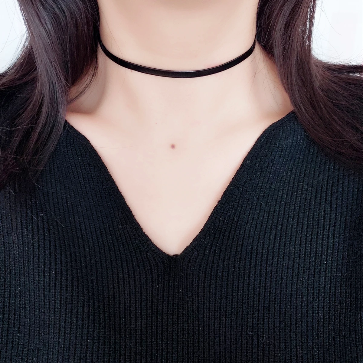 Czarny choker z PU z łańcuszkiem w stylu punk Kolor stali