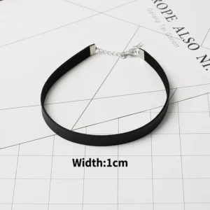Czarny choker punk ze skóry ekologicznej dla kobiet N0366 szerokości