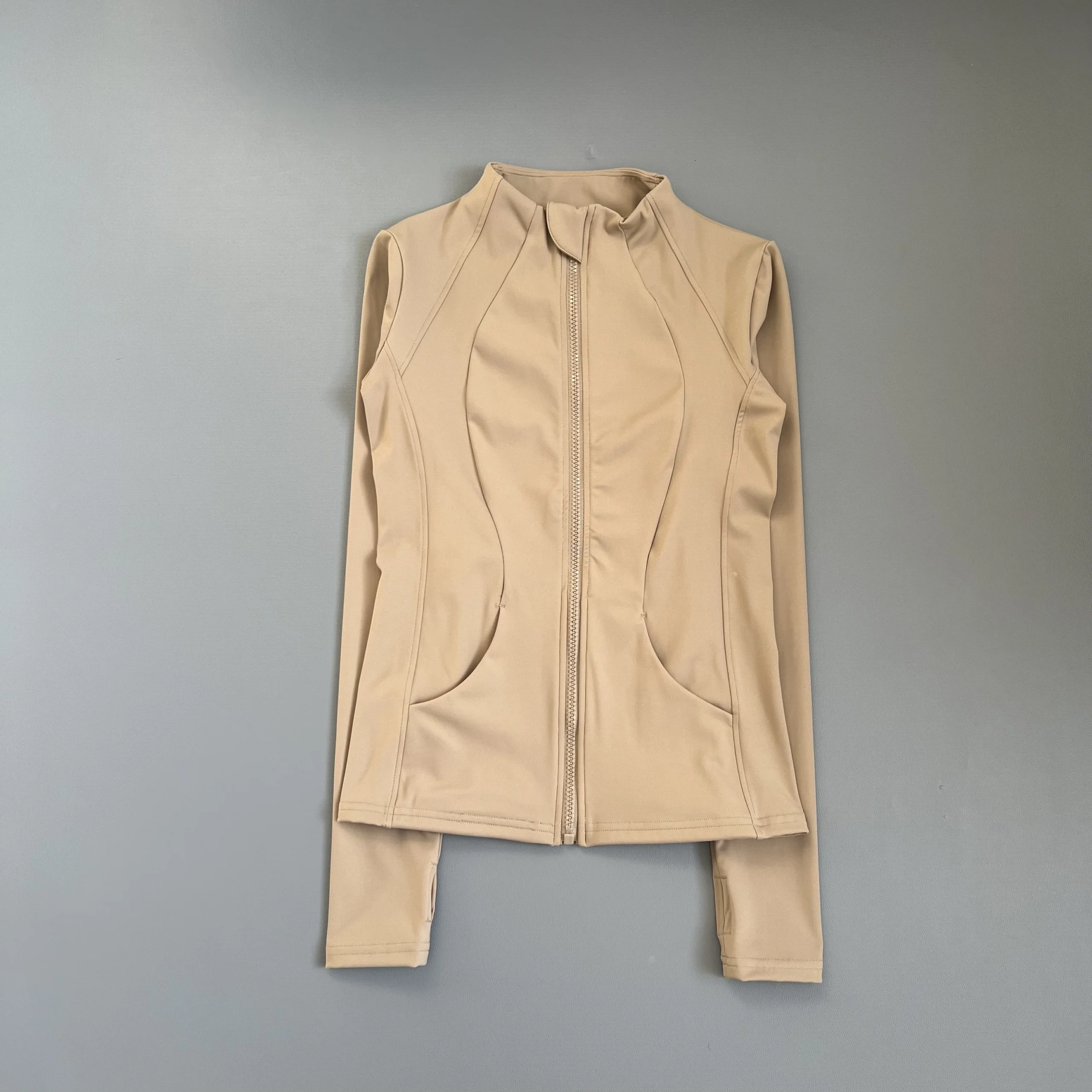 Damska bluza sportowa do biegania na zamek ze stójką Khaki