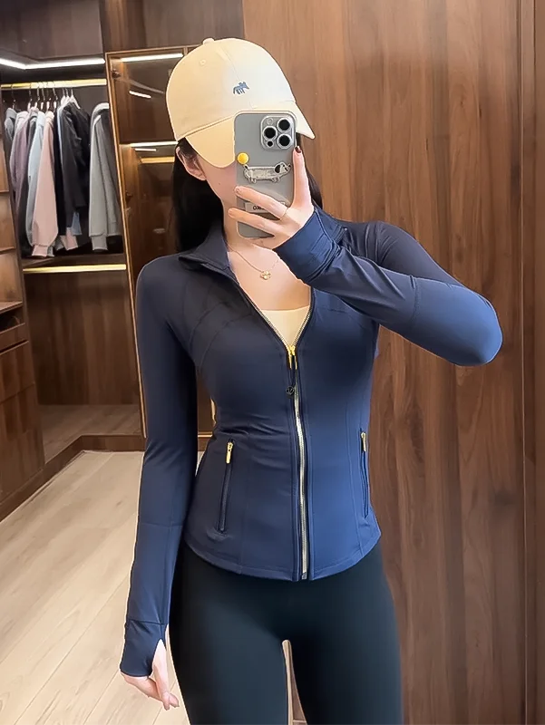 Damska bluza sportowa na zamek ze stójką do biegania Granatowy