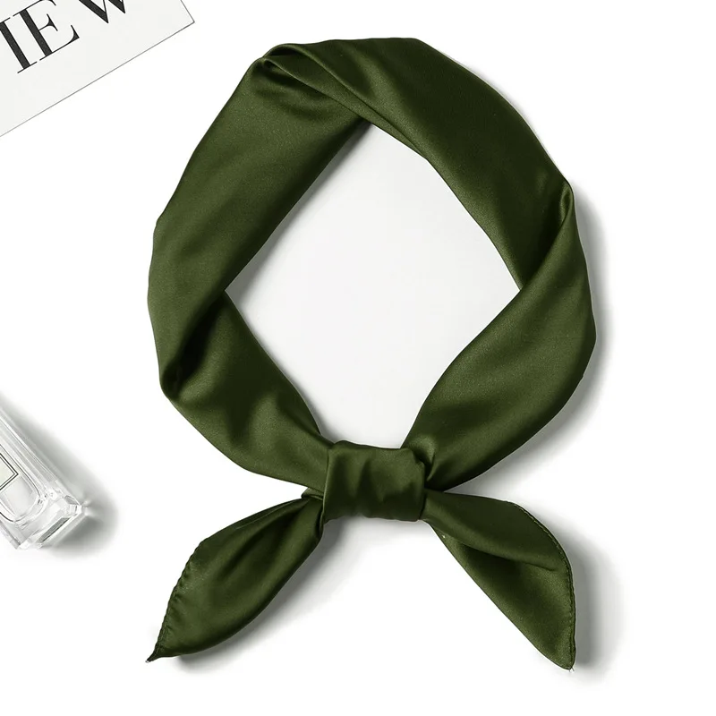 Damska chustka jedwabista 70×70 cm – kwadratowa apaszka wielofunkcyjna Khaki