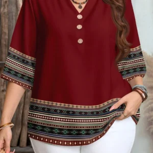 Damska koszula plus size z krótkim rękawem retro 7149