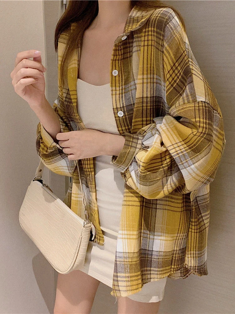 Damska koszula w kratę - luźna bluzka w stylu preppy Kolor 2