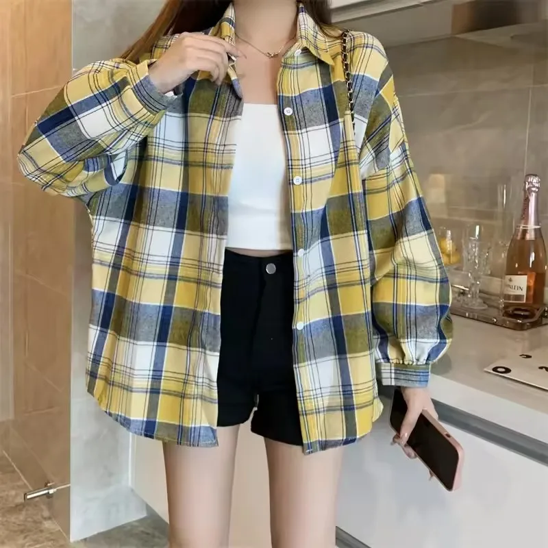 Damska koszula w kratę - luźna bluzka w stylu preppy Kolor 6