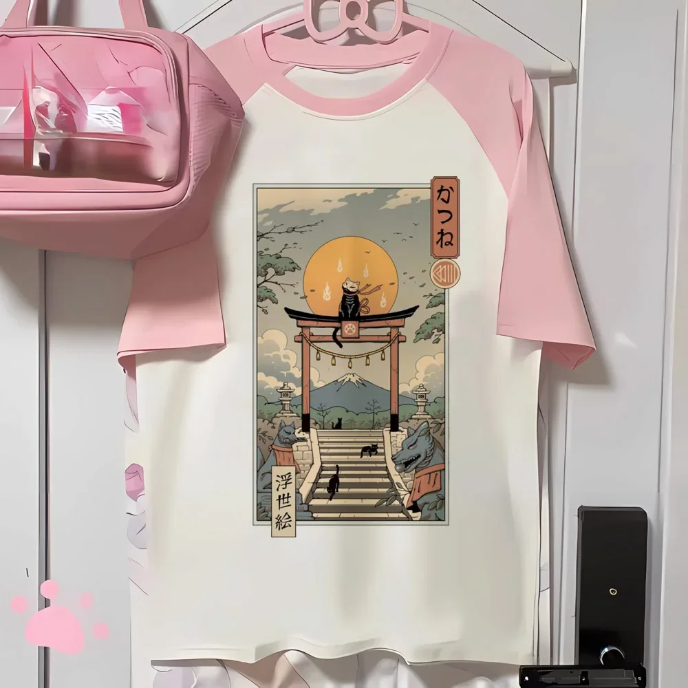 Damska koszulka z nadrukiem kota w stylu Harajuku 29314