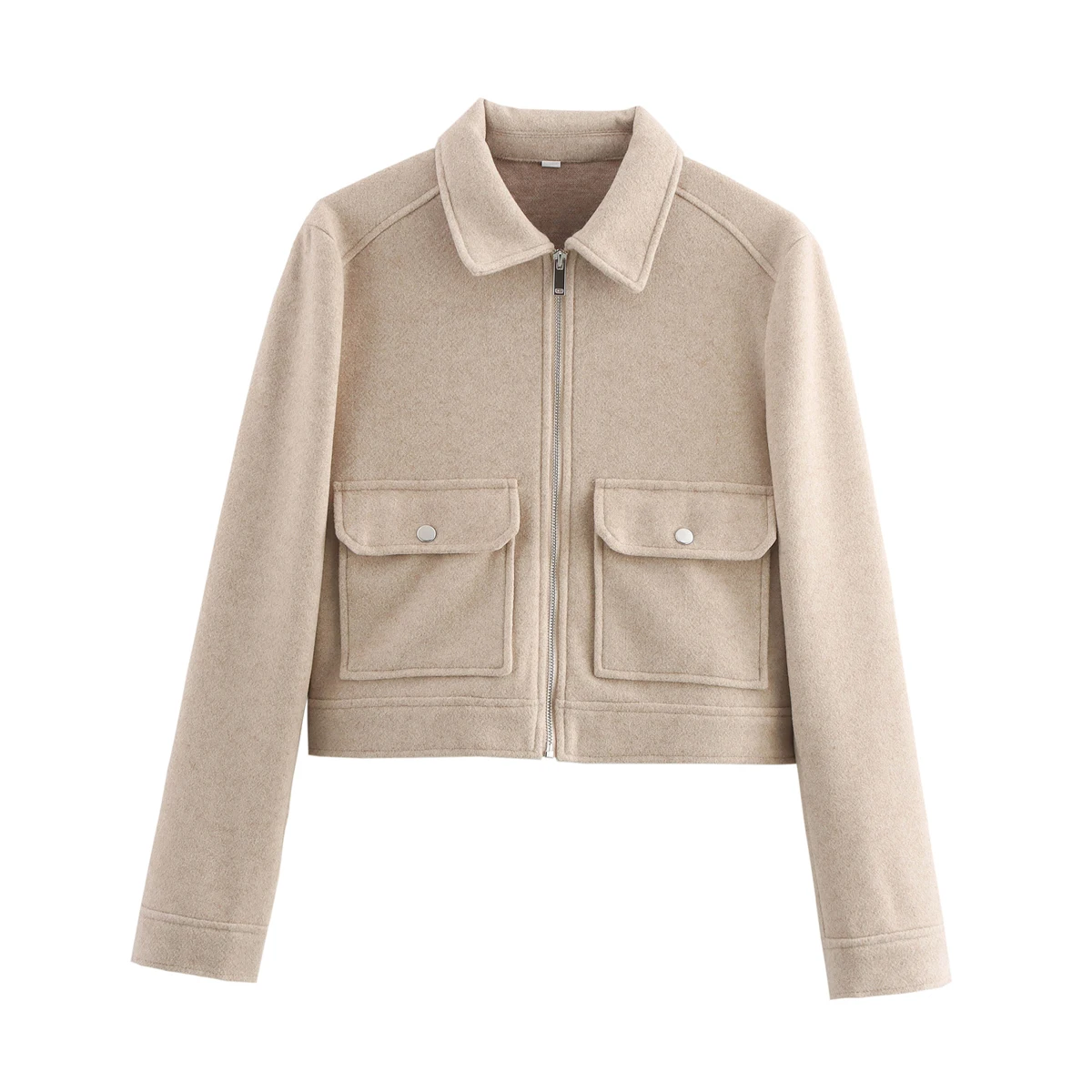 Damska krótka kurtka z zamkiem w stylu streetwear Khaki
