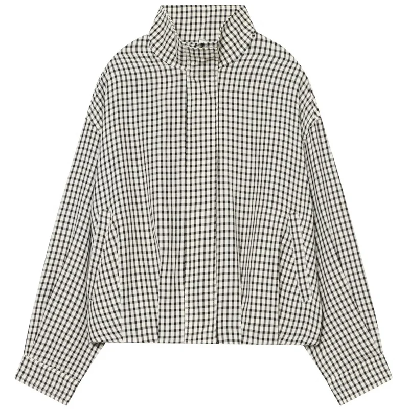 Damska kurtka bomber w kratę, krótka i oversize Bomber jacket
