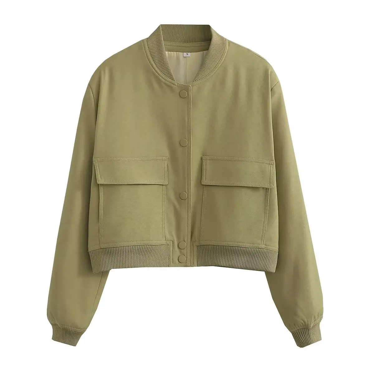 Damska kurtka pilotka z kieszeniami – elegancki krój bomber Armygreen