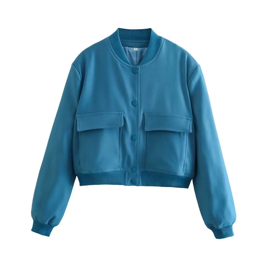 Damska kurtka pilotka z kieszeniami – elegancki krój bomber Niebieski