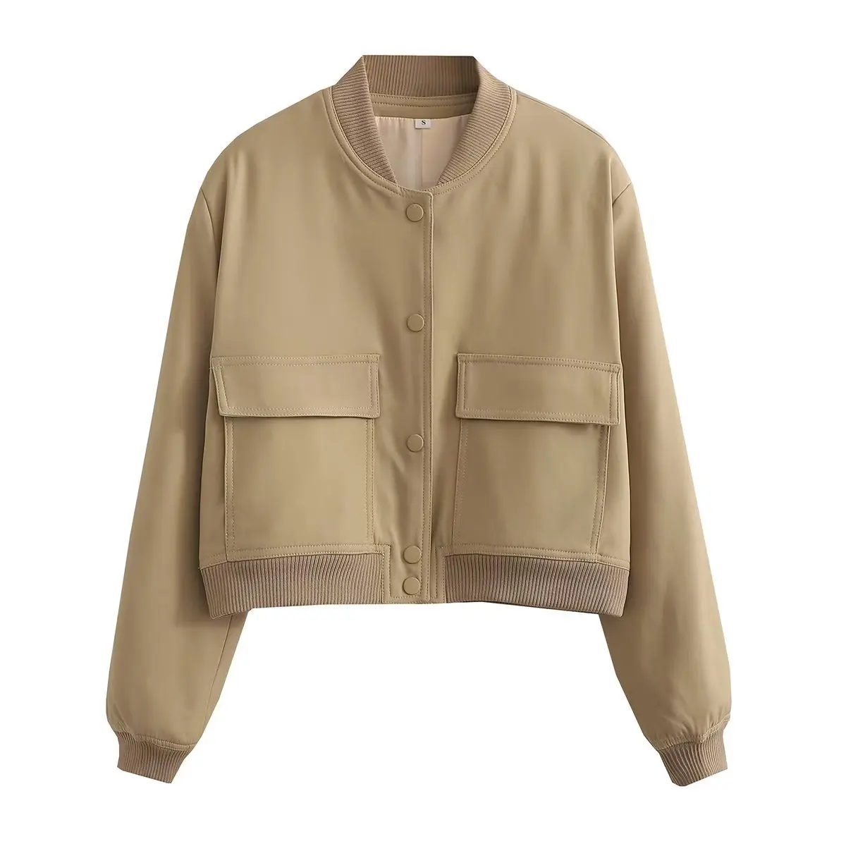 Damska kurtka pilotka z kieszeniami – elegancki krój bomber Khaki