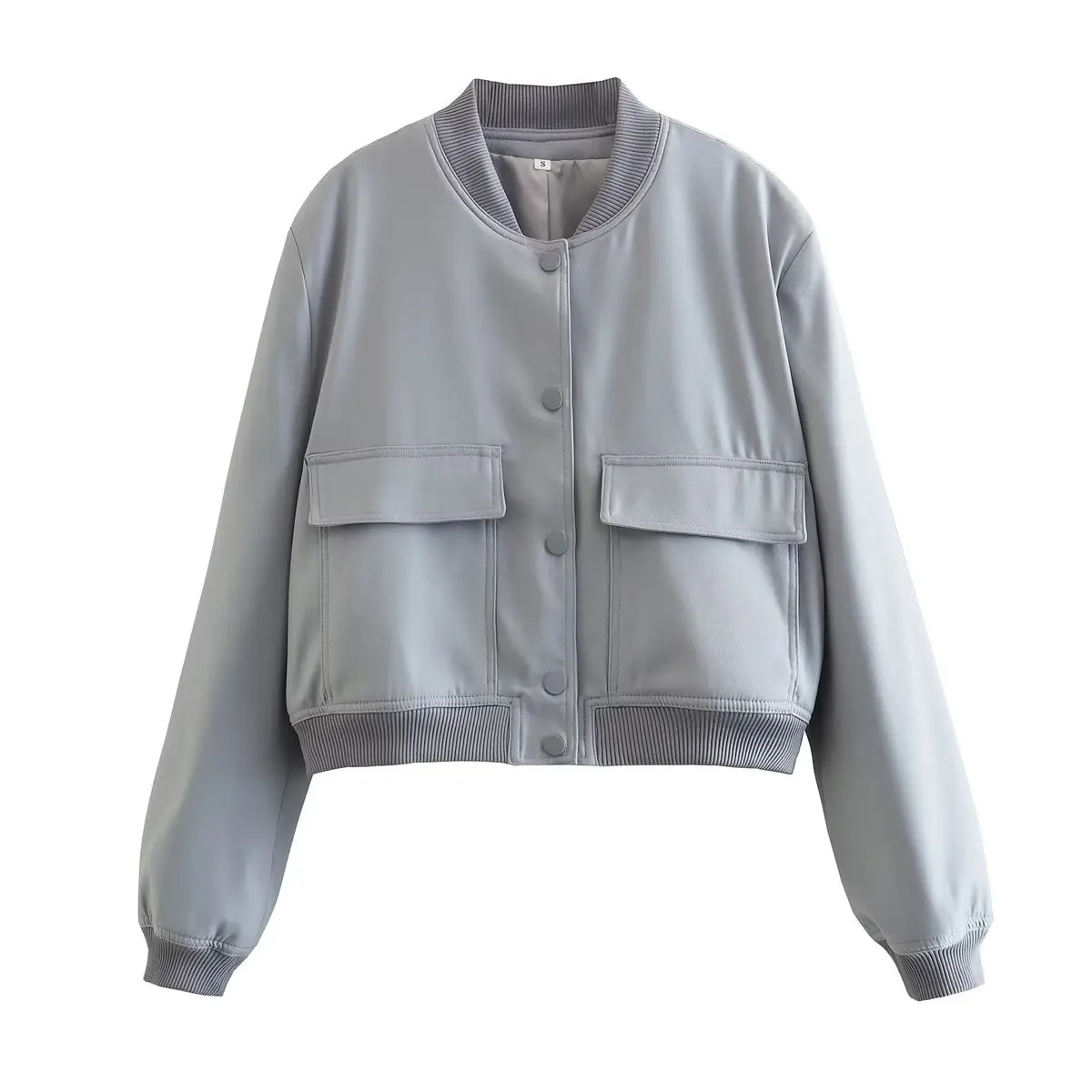 Damska kurtka pilotka z kieszeniami – elegancki krój bomber Lightblue