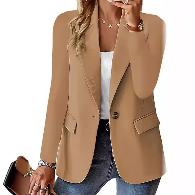 Damska elegancka marynarka z klapami i guzikami Khaki