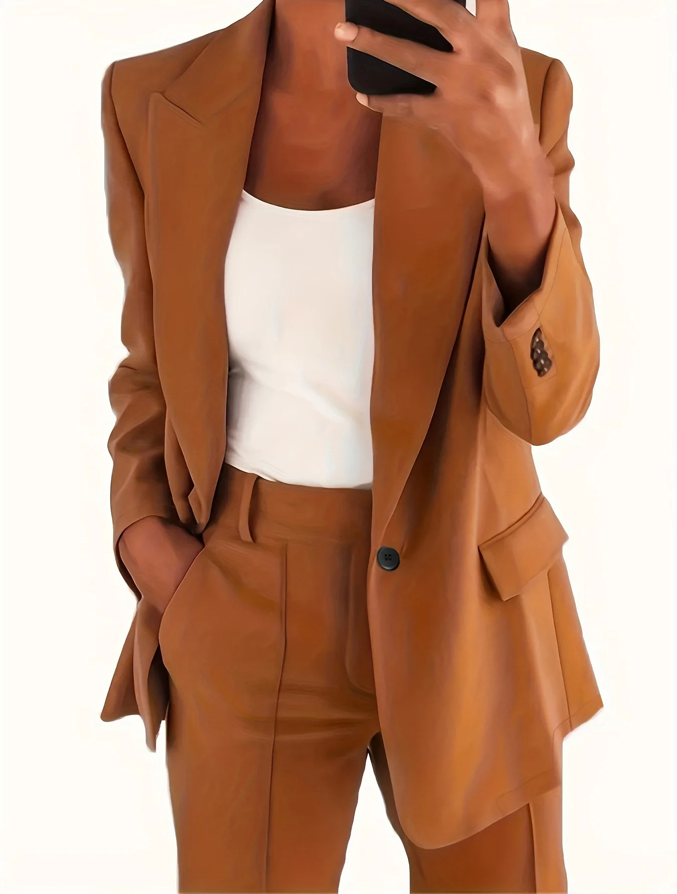 Damski marynarka oversize w jednolitym kolorze plus size Khaki