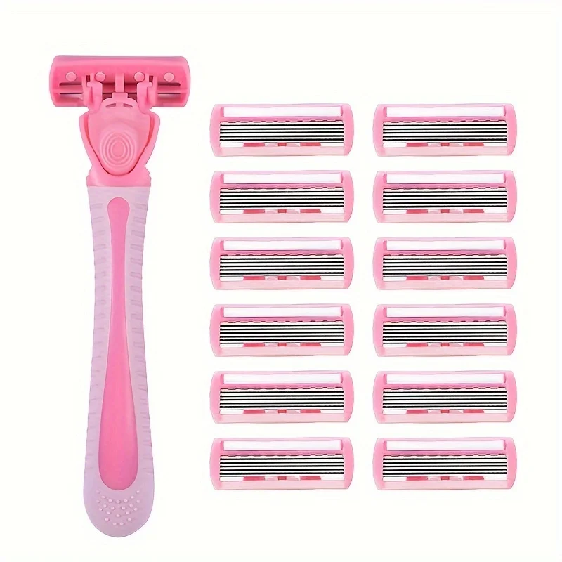 Damska maszynka do golenia z 6-warstwowymi ostrzami 1 handle 12 blades