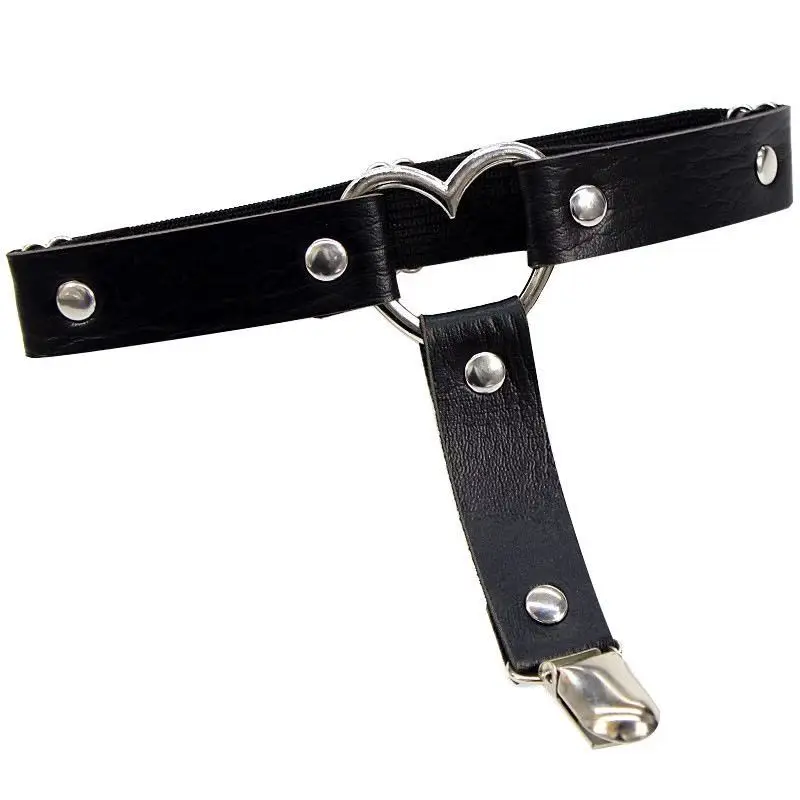 Damska podwiązka na nogę z sercem ze skóry PU Czarny