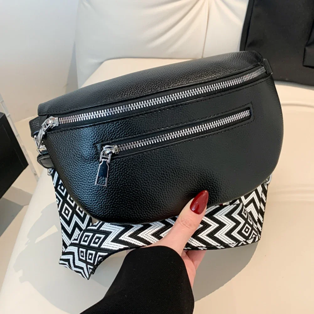 Damska saszetka nerka z eko-skóry z szerokim paskiem crossbody Czarny
