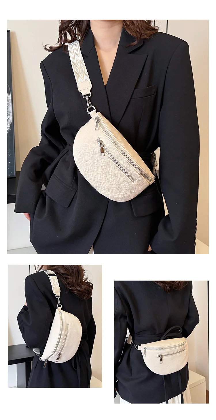 Damska saszetka nerka z eko-skóry z szerokim paskiem crossbody Kolba