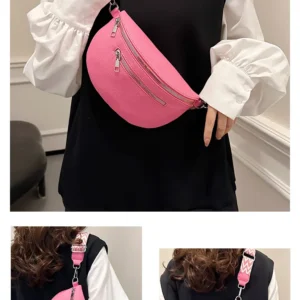 Damska saszetka nerka z eko-skóry z szerokim paskiem crossbody Różowy