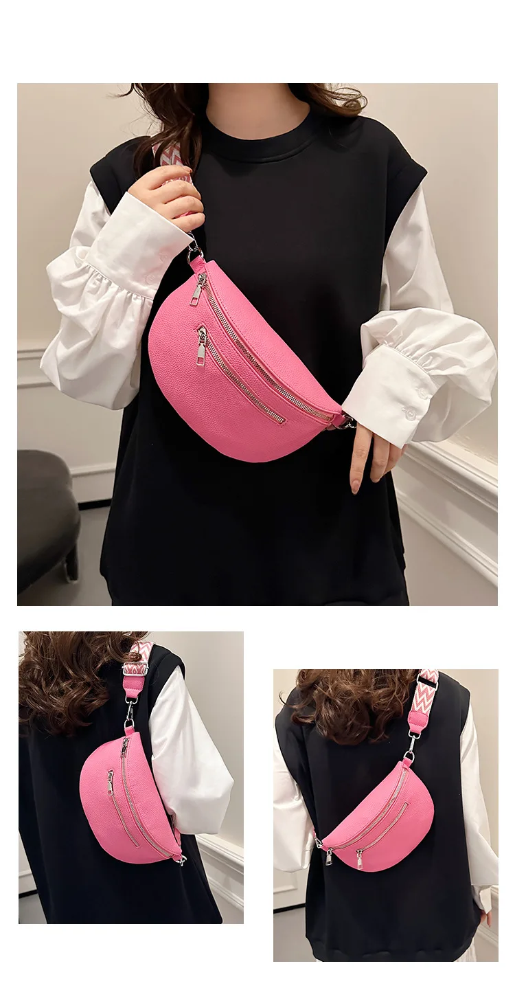 Damska saszetka nerka z eko-skóry z szerokim paskiem crossbody Różowy