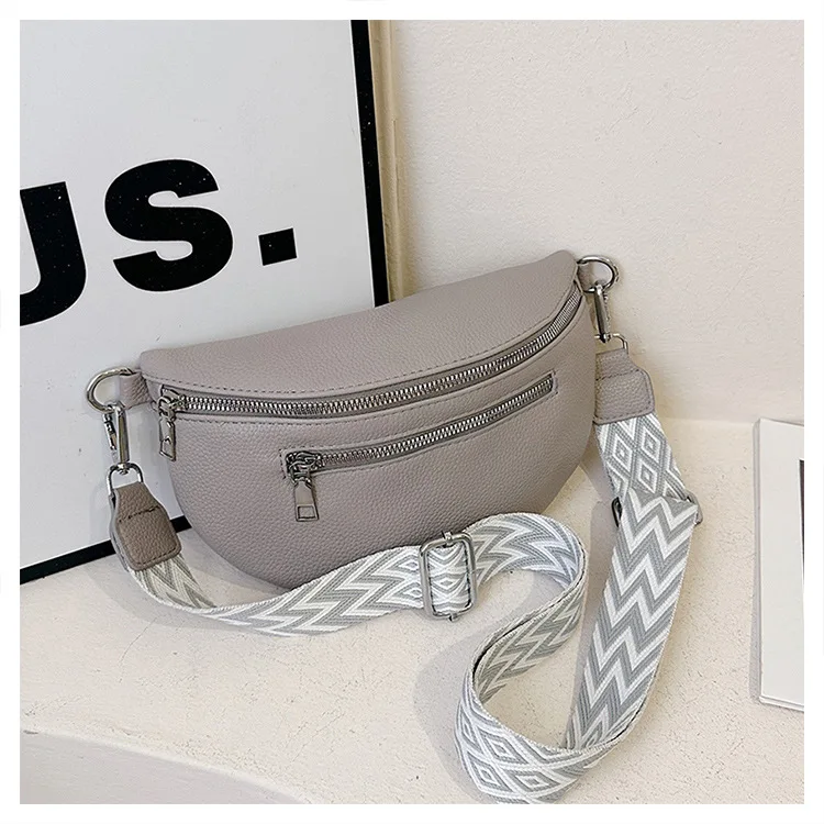 Damska saszetka nerka z eko-skóry z szerokim paskiem crossbody Szary