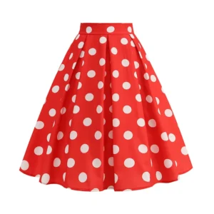 Damska spódnica midi w grochy w stylu vintage retro Czerwony