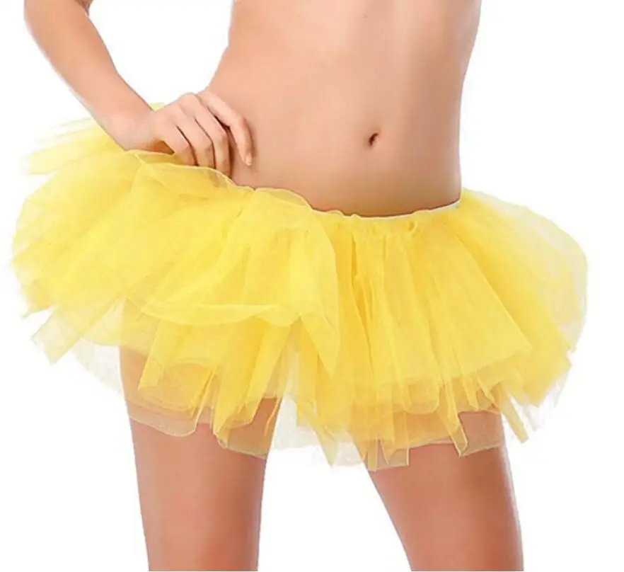 Damska spódnica tutu z tiulu, 5 warstw, mini Żółty