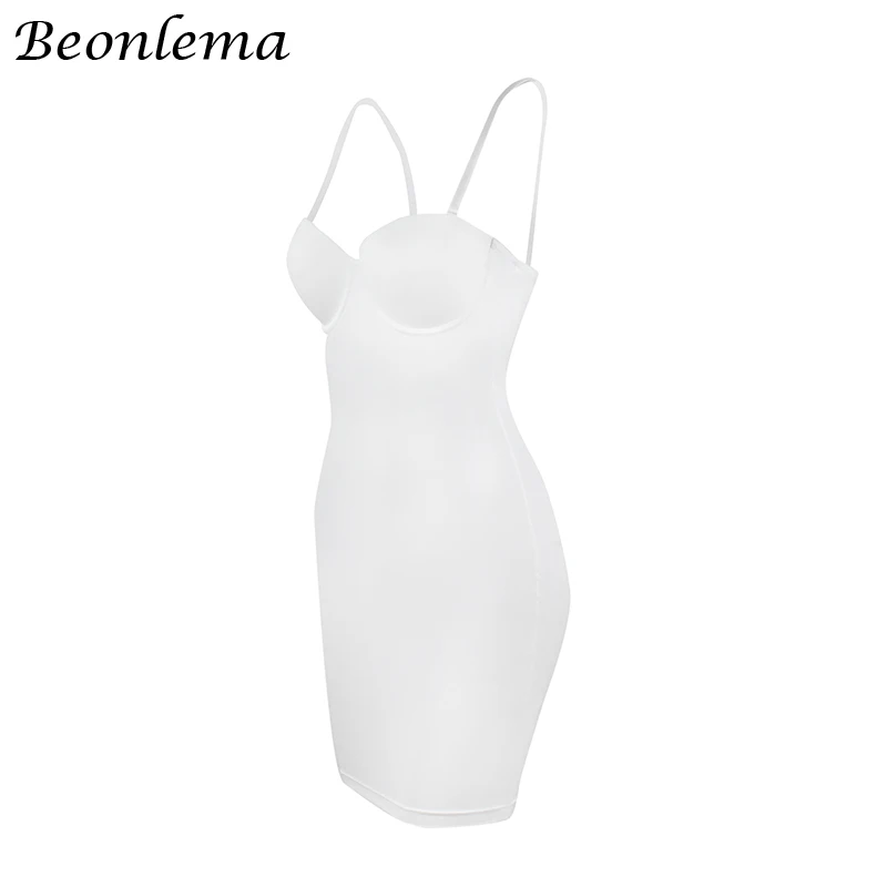 Damska sukienka mini bodycon na ramiączkach - dopasowana, na lato Biały