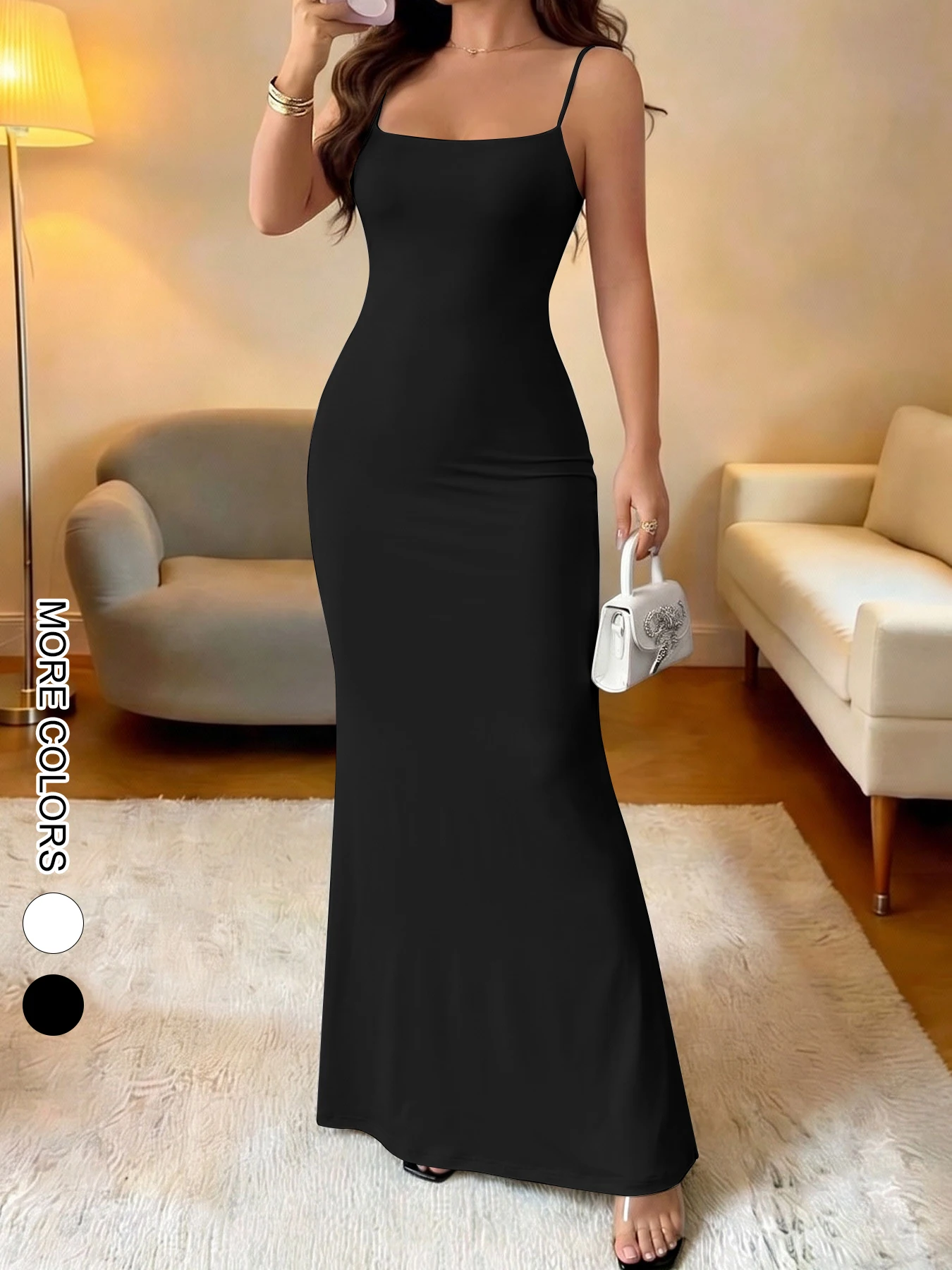 Damska dopasowana sukienka na ramiączkach bodycon Czarny