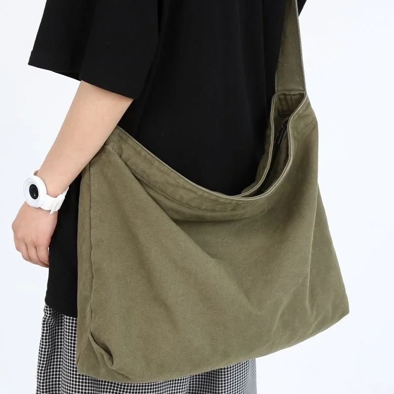 Damska torba na ramię pojemna bawełniana crossbody Zieleń wojskowa