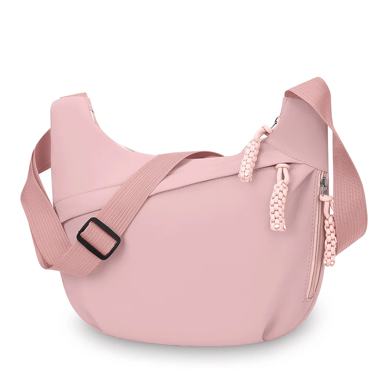 Damska torba na ramię crossbody z tkaniny - duża i pojemna Różowy