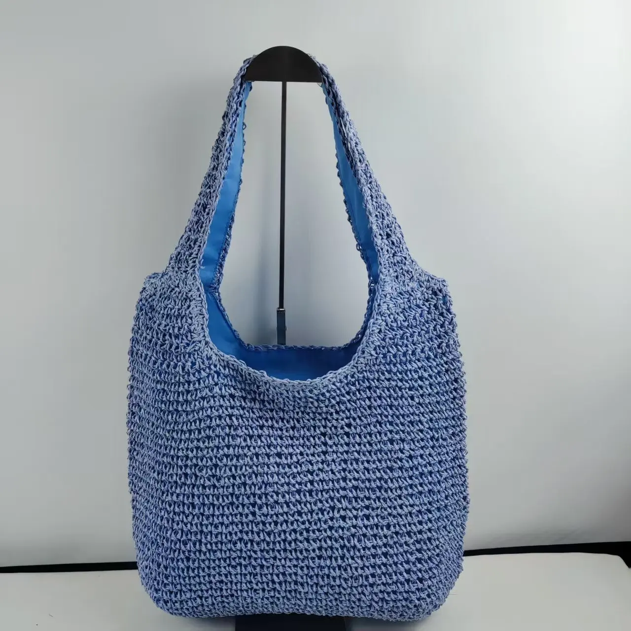 Damska torba plażowa ze słomy - pleciona torebka shopper Niebieski