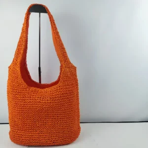 Damska torba plażowa ze słomy - pleciona torebka shopper Pomarańczowy