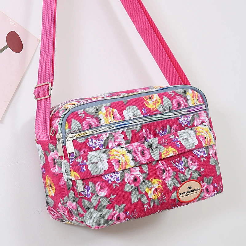 Damska torba shopper z płótna, pojemna na ramię Hotpink