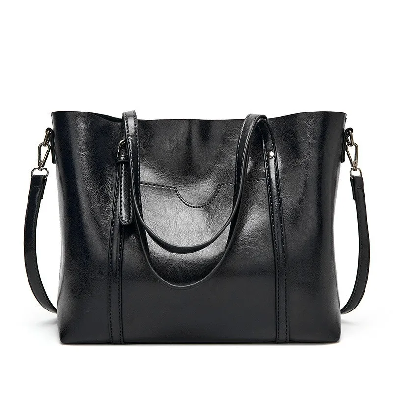 Damska skórzana torebka crossbody z woskowanej skóry w stylu vintage Czarny