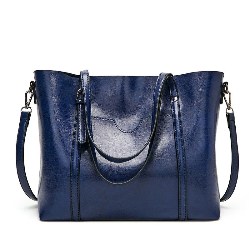 Damska skórzana torebka crossbody z woskowanej skóry w stylu vintage Niebieski