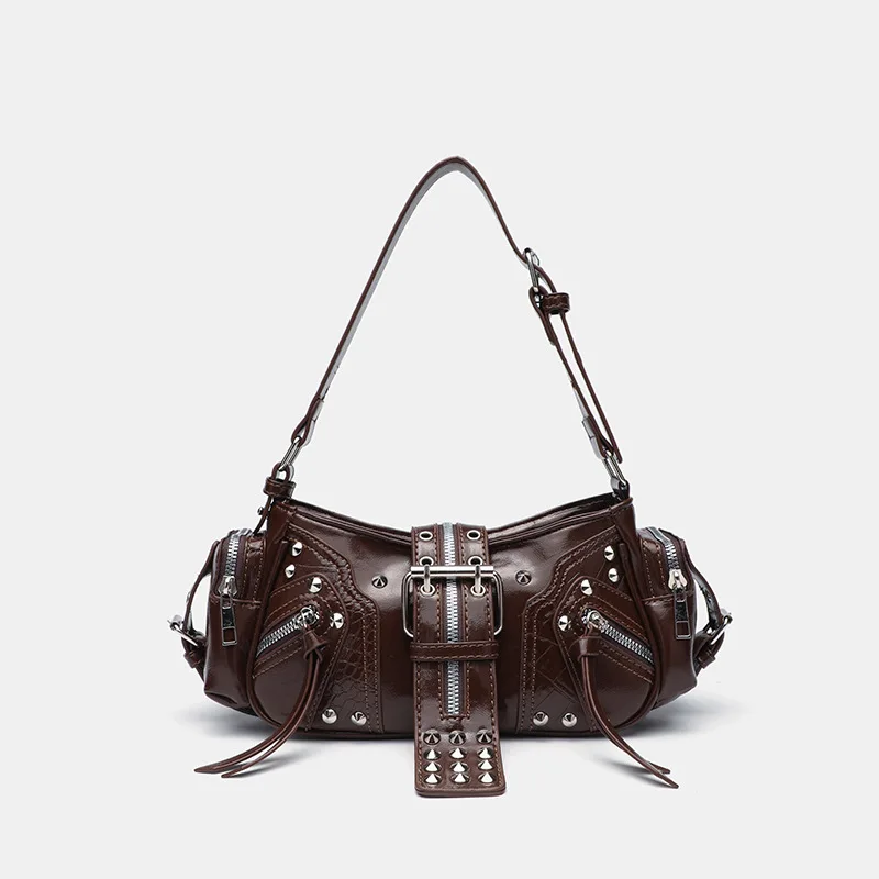 Damska torebka crossbody Y2K z nitami w stylu gotyckim Kawowy