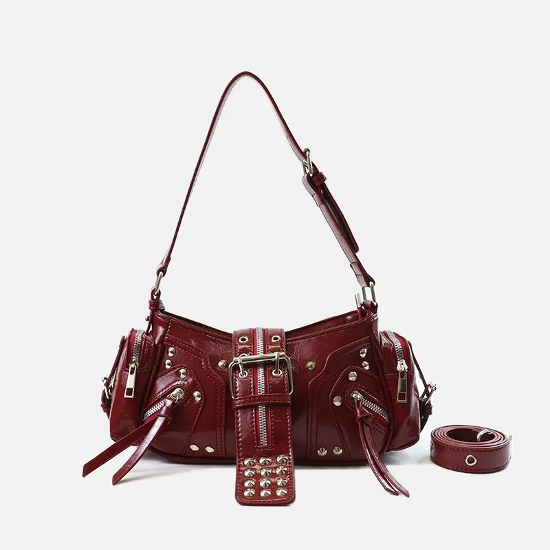 Damska torebka crossbody Y2K z nitami w stylu gotyckim Bordowy