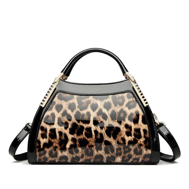Damska torebka na ramię z lakierowanej skóry krokodyla Leopard print