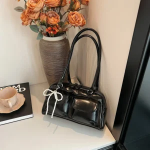 Damska torebka pod pachę z kokardą, pillow bag w stylu koreańskim Czarny