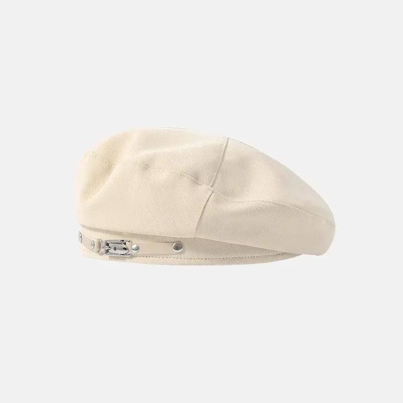 Damski beret z metalową klamrą w stylu retro Beżowy
