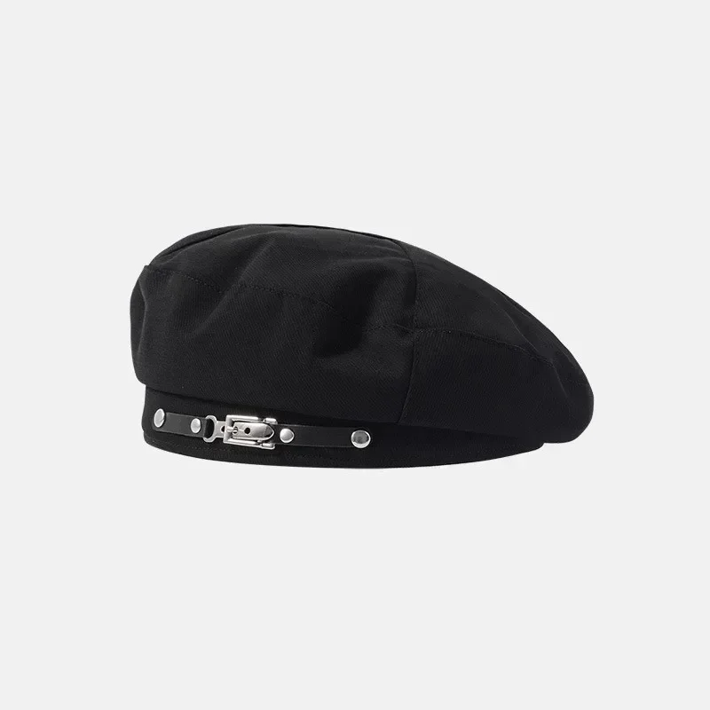 Damski beret z metalową klamrą w stylu retro Czarny