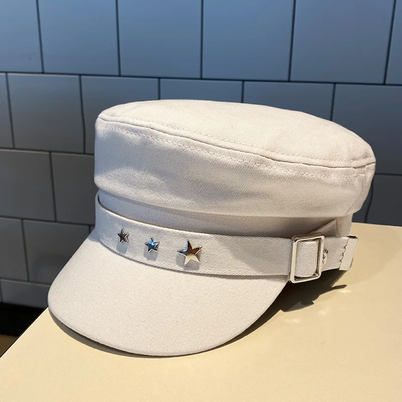 Damski beret w gwiazdki w stylu retro na wiosnę i jesień Beżowy
