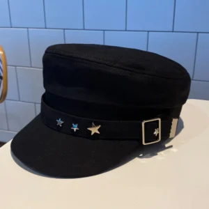 Damski beret w gwiazdki w stylu retro na wiosnę i jesień Czarny