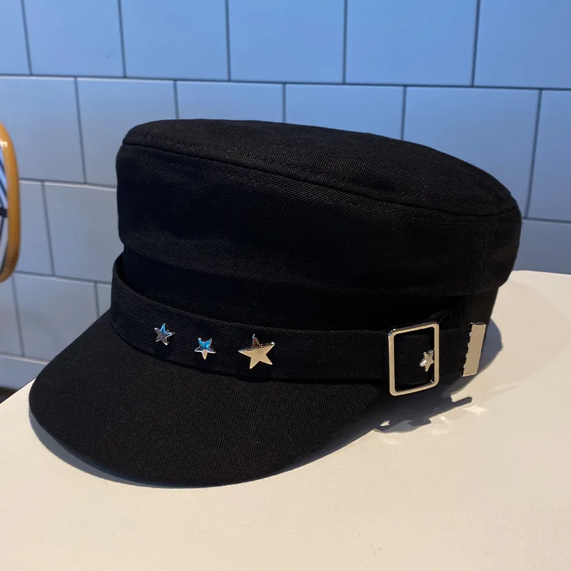 Damski beret w gwiazdki w stylu retro na wiosnę i jesień Czarny