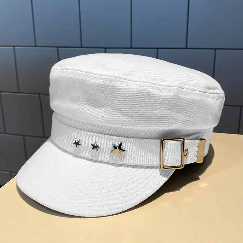 Damski beret w gwiazdki w stylu retro na wiosnę i jesień Biały
