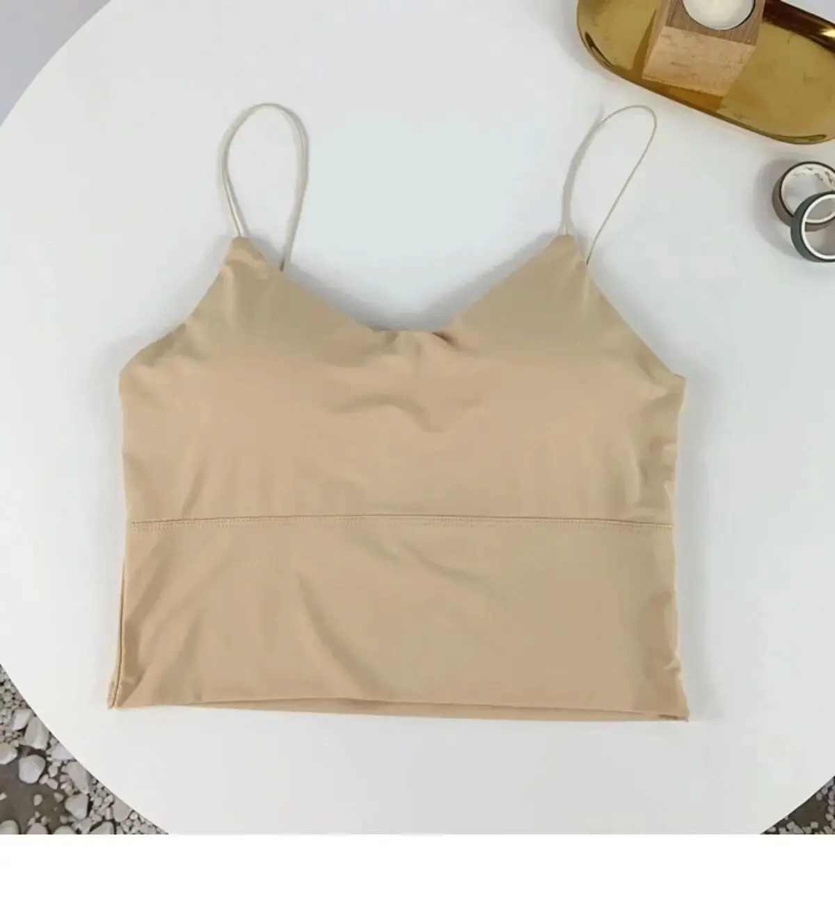 Damski bezszwowy top z lodowego jedwabiu z wkładkami Khaki