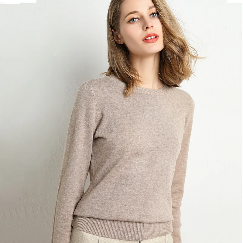 Damski cienki sweter z domieszką wełny i kaszmiru Khaki
