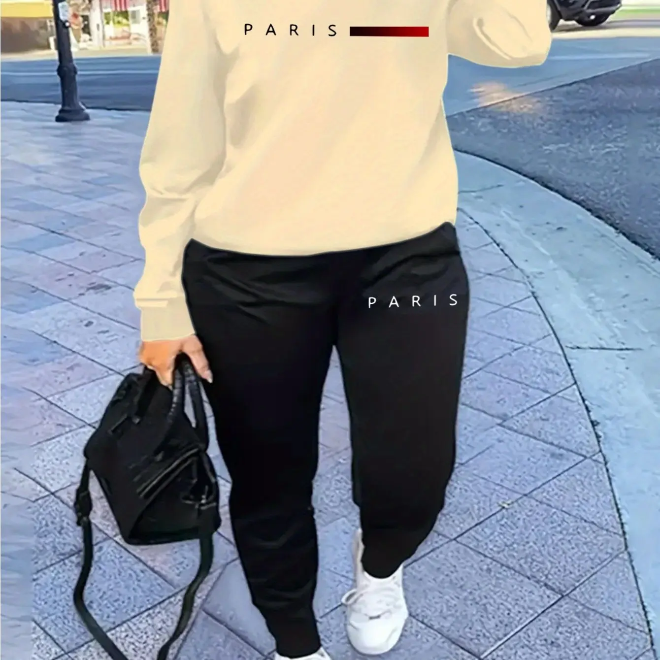Damski ciepły komplet dresowy z nadrukiem Paris Nylt 97 mi